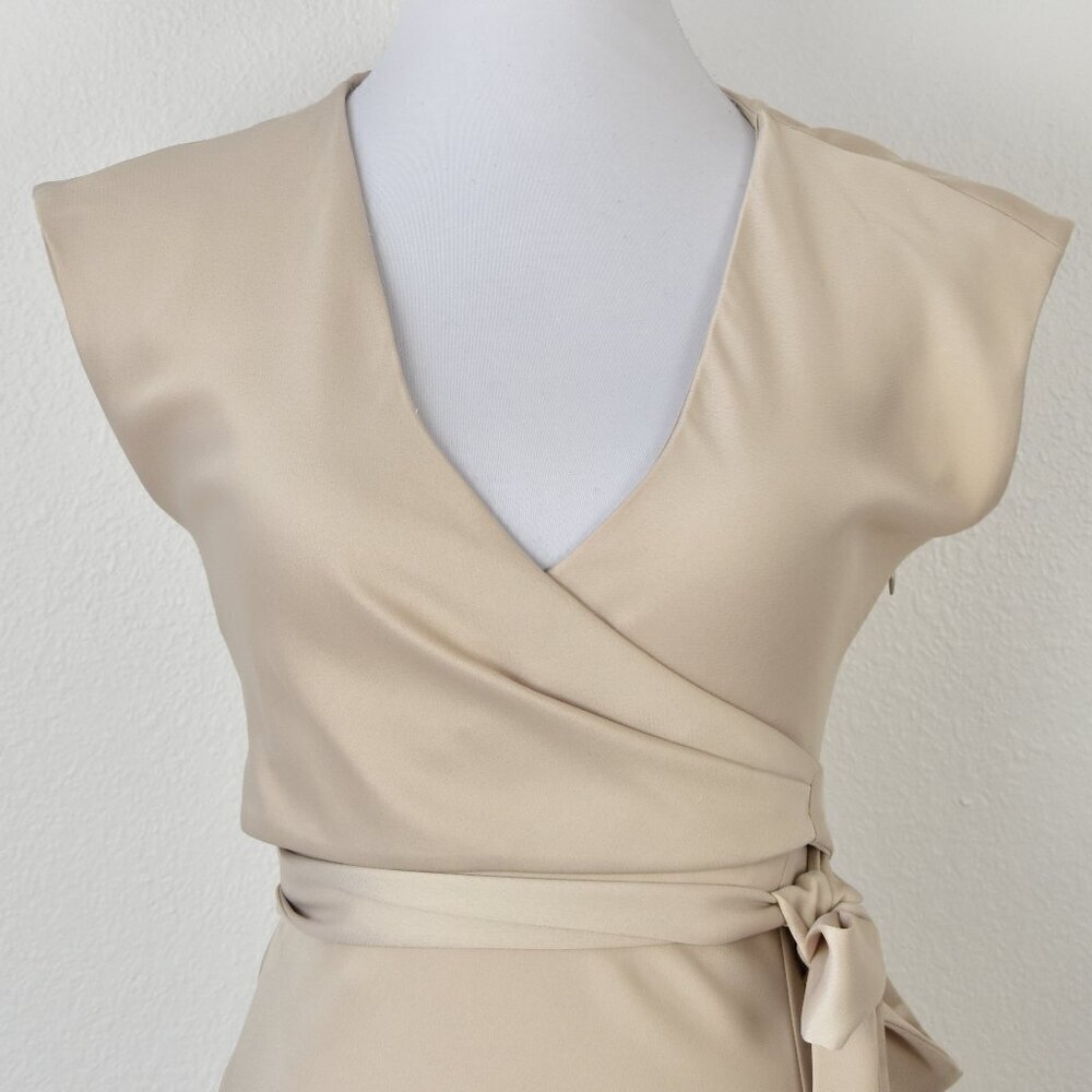 BHLDN Louisa Satin Charmeuse Champagne Cream Midi Dress - 0 - Picture 2 of 11